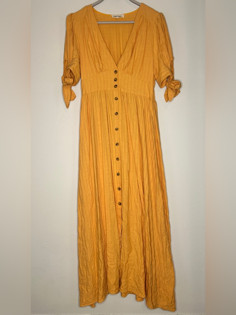 Peach Love California Size L Orange Button-Front Maxi Dress